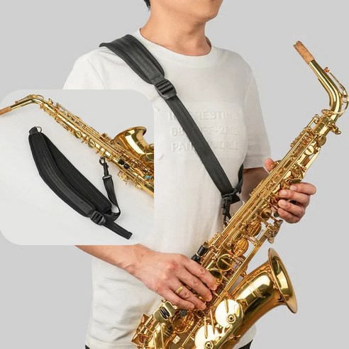 쿠션형 패브릭 색소폰 스트랩 관악기 크로스 어깨끈, 1개, 블랙