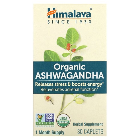 누리네 히말리야 허벌 헬스케어 Organic Ashwagandha 30 Caplets No.54313, 기본