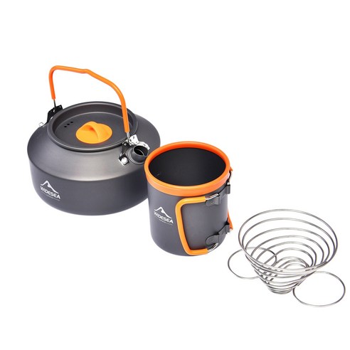 Retemporel WIDESEA 캠핑 커피 조리기구 세트 야외 식기 장비 머그 주전자 냄비 요리 필터 랙 컵, 회색