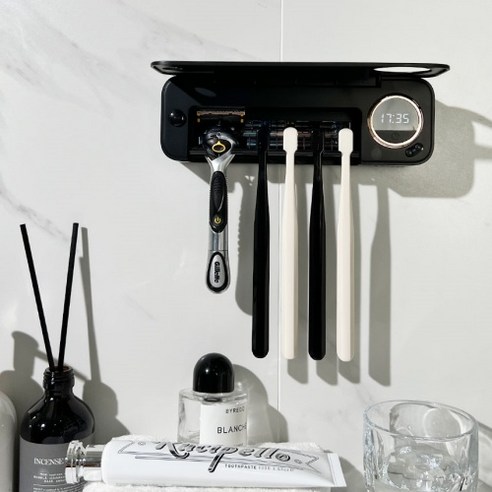 크리썸 가정용 휴대용 무선 UV USB 충전식 벽걸이 건조기 칫솔살균기, 블랙