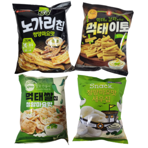 [대용량노가리칩 세트] 노가리칩 120g+먹태이토70g+먹태쌀칩60g+새우칩100g, 1세트, 350g