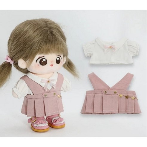 모카돌 20cm 솜인형 옷 오버롤 원피스 블라우스 2종세트, 핑크, 1개