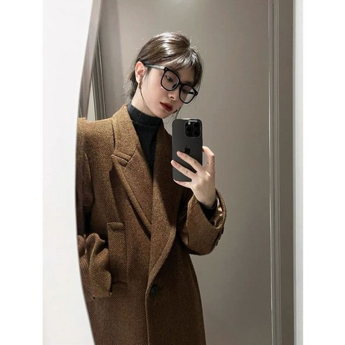 오버핏 울 롱코트 카멜 여성