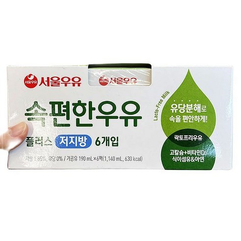 서울 속편한 우유 저지방 멸균 190ml x 6입 x 1개, 종이박스포장, 1140ml