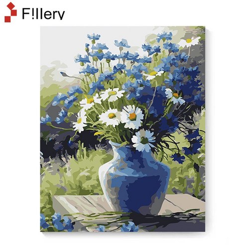FiIIery DIY 명화그리기 해바라기그림 풍경화 꽃 유화 세트 40 x 50cm, 05-라일락과 데이지