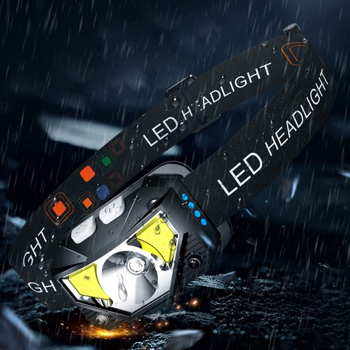 LED 충전식 헤드랜턴 낚시 캠핑 등산 아웃도어 용품, 블랙, 1개