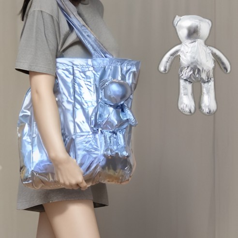 조아쏘 접이식 곰돌이 에코백 가방 키링, 1개, 실버