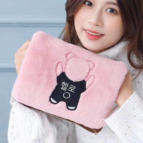 온수봉지 충전식 방지 온수봉지 난방 벨벳 지퍼 전기난방 핸드백 이미 물을 주입하여 바구니 취향 지퍼 물봉지(무 커버) + 방지 클립 충전, 뒷모습곰핑크+폭발 방지 클립