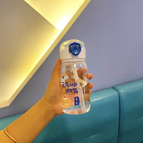 DFMEI 휴대용 끈 플라스틱 빨대 컵 잠금컵 여름 시니어 스포츠 점프 커버, Yuanqi 최대 400ml 푸른 흡입, 에