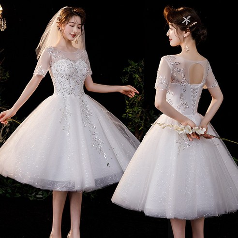 [웨딩나우ㅣ강추] 빛나는 화이트 미니 웨딩드레스로 당신의 꿈같은 결혼식을 실현하세요 [WeddingNOWㅣ인기상품]