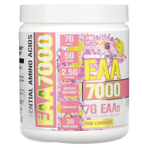 EVLUTIONNUTRITION EAA 7000 필수아미노산 핑크 레모네이드 맛, 1개, 309g