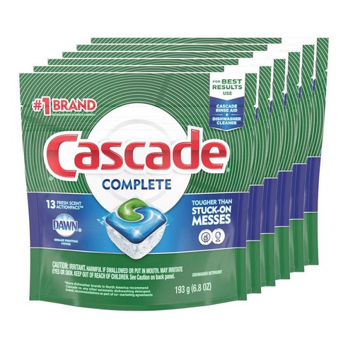 Cascade 컴플리트 식기세척기 세제 식기세척기용세제 13개입, 6개, 193g