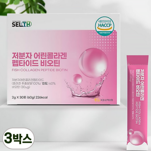저분자 콜라겐펩타이드 식약청인증 피쉬콜라겐 어린콜라겐 히알루론산 비오틴, 60g, 3개, 30회분