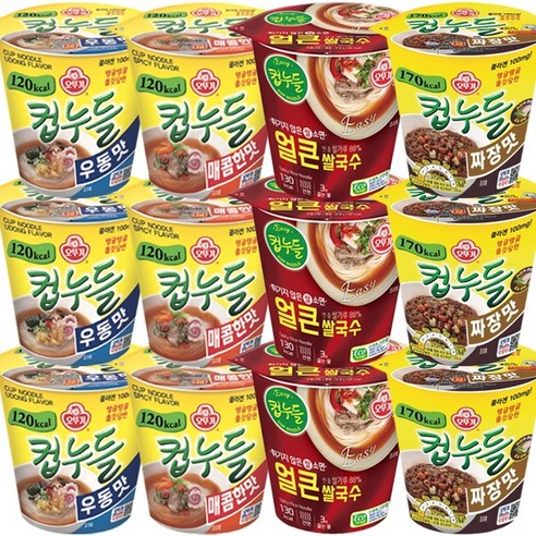 오뚜기 컵누들 4종세트 12입(우동3개+매콤3개+얼큰3개+짜장3개), 1세트 다이어트짜장면 오뚜기 컵누들 4종세트 12입(우동3개+매콤3개+얼큰3개+짜장3개), 1세트 다이어트짜장면