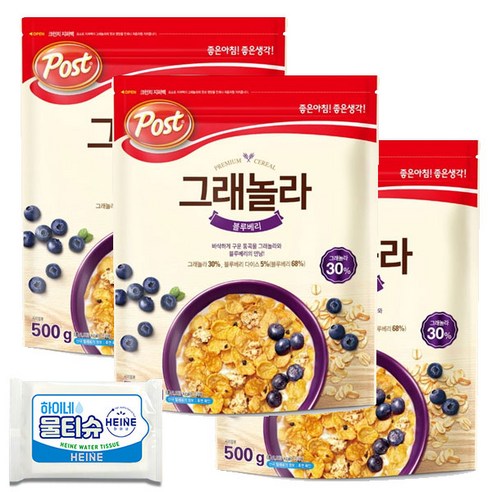 포스트 그래놀라 블루베리 500gx3+물티슈, 500g, 2세트