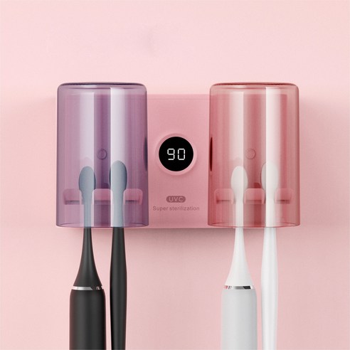 가정용 자외선 칫솔살균기 칫솔 소독기+2개컵, 핑크