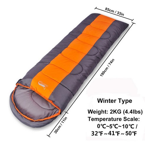 사막 및 여우 성인용 대형 침낭 1 개 겨울 유형 봉투 따뜻한 침낭 담요 캠핑 하이킹 관광 220x85cm, Orange