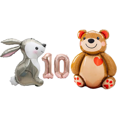 파파 파티 토끼 곰돌이 로즈골드 핑크 숫자 생일 대형 풍선 세트, 1세트, 토끼 + 곰돌이 10