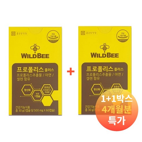 종근당건강 와일드비 프로폴리스 플러스 500mg x 120캡슐 2박스 4개월분, 120정, 30g, 1개