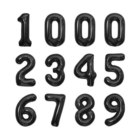 숫자 은박 호일 풍선 12p 세트 1000일 풍선 by 파티아일랜드, 1세트, 블랙