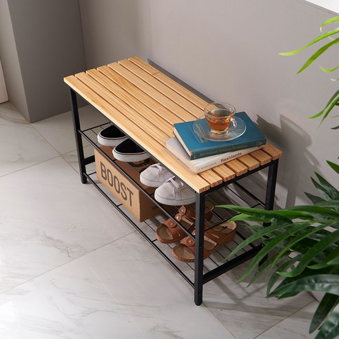 좁은 현관, 3단 벤치 신발장으로 공간 활용과 인테리어를 한 번에!