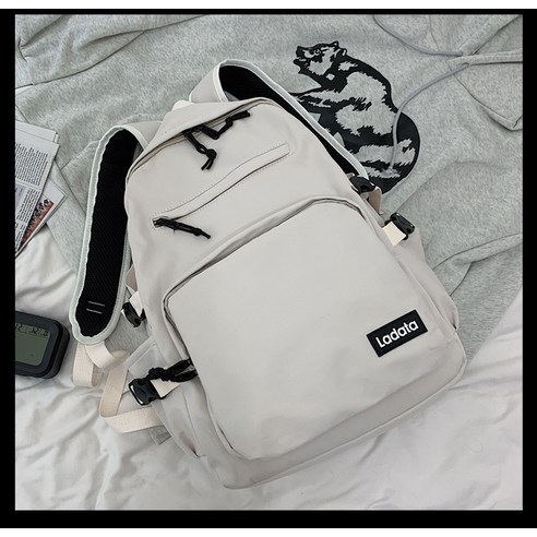 한국판 대용량 학생 가방 남자 아웃도어 패션 심플 숄더 가방 물벼락 방지 캐주얼 가방, 흰색(벽걸이 없음)