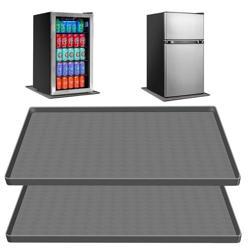 미니 냉장고 실리콘 매트 – 2팩 59.9 x 59.9cm23.6 x 23.6인치 냉장고 바닥 보호 매트 돌출된 가장자리 미니 냉장고 드립 트레이 팬 실리콘 매트 소형 냉장고, 회색