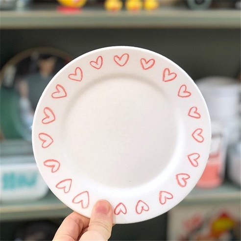 꽃가루 판권 손그림 낙서 접시 케이크 과자 접시 가정용 접시, 하트(도자기 접시)