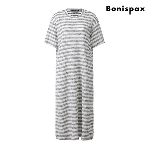 보니스팍스 스트라이프 라운드 데일리 반팔 롱 원피스 XO2OW046L0