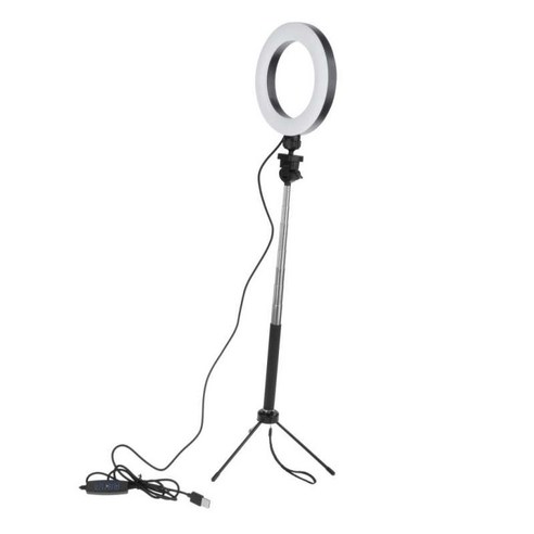 6" Selfie 빛 W/삼각대 대 전화 홀더 라이브 스트림용 조명 키트, 16cm, 블랙 + 화이트, 플라스틱