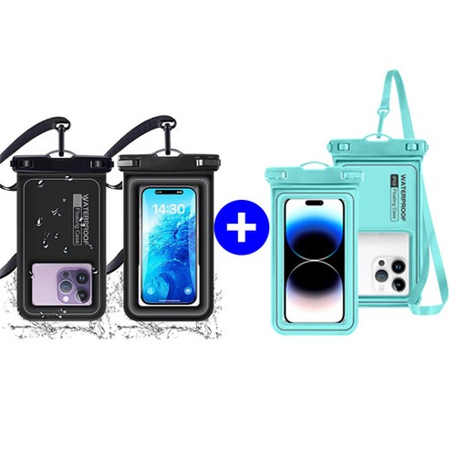 스토리원 1+1 핸드폰 스마트폰 방수팩 케이스 터치 물놀이 U-SSAC66, 2개, 블랙+민트