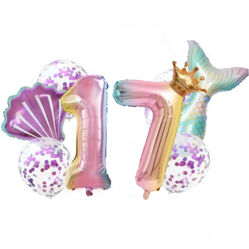파파 파티 생일파티 숫자 풍선 세트, 1세트, 머메이드 17