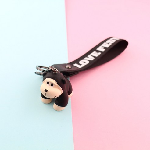 KORELAN아이디어 로고 작은 선물 열쇠고리 귀엽다 캐릭터 고릴라 벨트 선물 액세서리 자동차 열쇠고리, 검정색