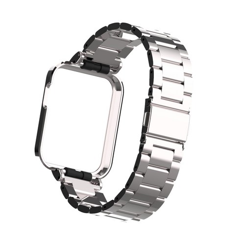 케이스 + 스트랩 Xiaomi Mi Watch Lite 스테인레스 스틸 금속 팔찌 Redmi 시계 스트랩 손목 밴드 시계 밴드 Mi Watch Lite, Silver, for Mi Watch Lite