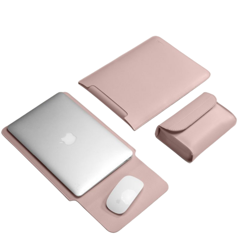 PETITBATH 노트북 맥북 슬리브 파우치 + 포켓파우치 세트, 핑크