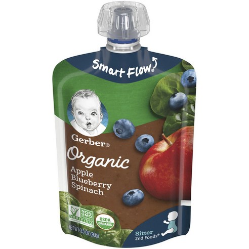거버 스마트 플로우 어린이스무디 99g, 6개, 사과 + 블루베리 + 시금치(Apple + Blueberry + Spinach)
