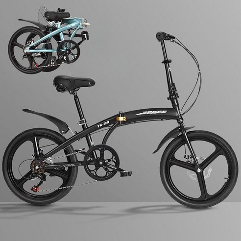 시에모 최신형 미니벨로 완조립 알루미늄 경량 접이식 폴딩 자전거 20인치, 블랙 삼발이 휠
