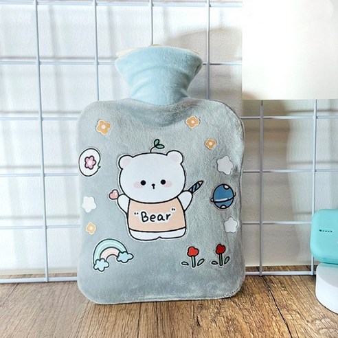에이와이 곰돌이 보온 커버 세트 물난로 캠핑 온수주머니, 그레이-1000ml
