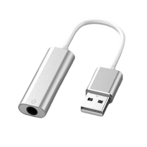 USB 사운드 카드 3.5mm 인터페이스 PC 노트북 컴퓨터용 플러그 앤 플레이 오디오 어댑터, 은, 길이 x 너비 6.77x0.51inch., 알루미늄 합금