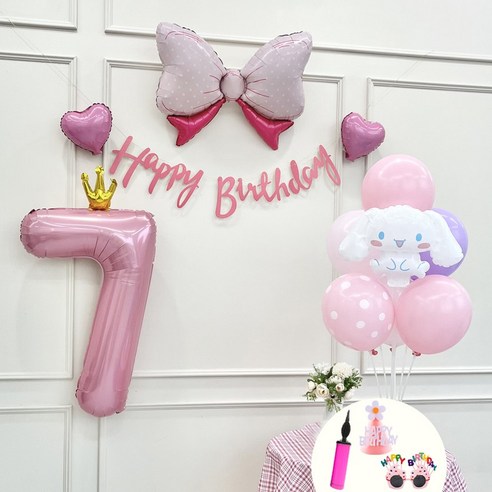 연지마켓 쿠로미 마이멜로디 키티 시나모롤 산리오 생일풍선 파티세트, 시나모롤 핑크세트 7