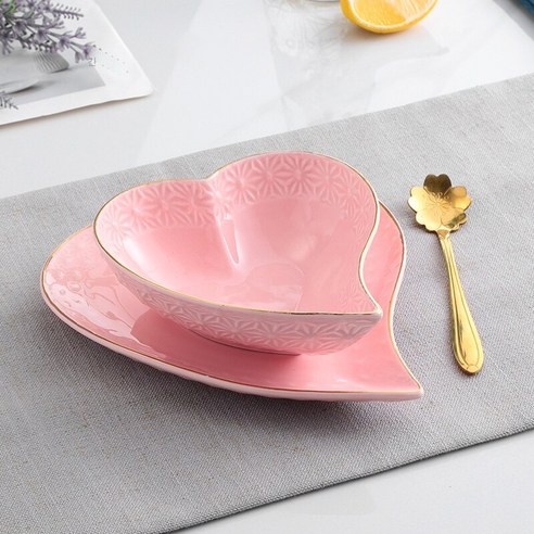 세라믹 프놈펜 얀 No Bowl 디저트 그릇 섬세한 Tremella Bowl 뷰티 살롱 가정용 설탕 워터 작은 그릇 유럽 코트 식기, (핑크) 복숭아 심장 그릇 접시 벚꽃 숟가락 150 m