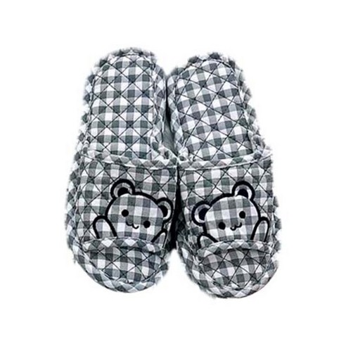 층간소음방지 3중쿠션 실내화 체크 곰돌이 커플 남녀거실화 사무실 4계절 거실화 남성 여성, 2개, 블랙 (250~270mm)