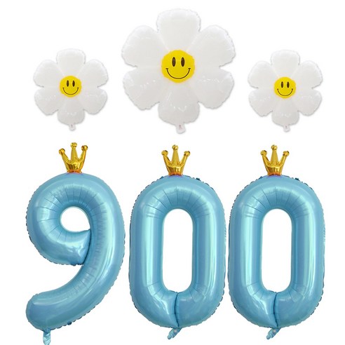 [해피쏘굿] 40인치 왕관 숫자 (100~900) +데이지 풍선세트, 숫자900, 1세트, 블루