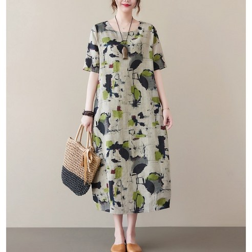 [OKㅣ강추] 여름 60대 린넨원피스 중년 반팔 복고 플라워 [OKNOWㅣ추천상품]