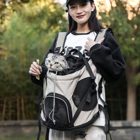 사계절 공용 외출 휴대용 대용량 에어캡슐 가슴애견백팩 고양이 강아지백팩, 1개, beige-gray