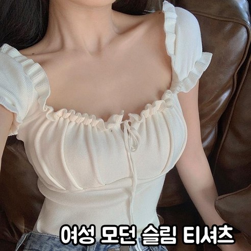 여자 여름 크롭티셔츠 라운드넥 반팔 티셔츠 순면 티셔츠 슬림 티 셔츠