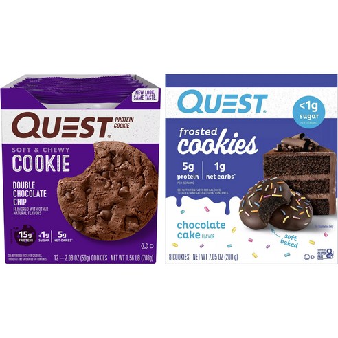 퀘스트뉴트리션 프로틴 쿠키 더블 초콜릿 칩 12개입, Double Chocolate Chip + Chocolate Cake, 1세트, 708g