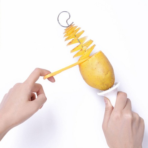 수동 회전 감자 슬라이서 나선형 감자 슬라이스 나이프 나선형 감자 꼬치 커터 회전 감자 타워 Spiralizer 칩 메이커, 1PC, 프랑스