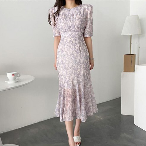 뷔스티에원피스 시크루즈 롱키 리프 패턴 캉캉 뷔스티에 원피스 BDOF187 올플래닛 여름 셔링 쉬폰 플라워 여성 롱 원피스