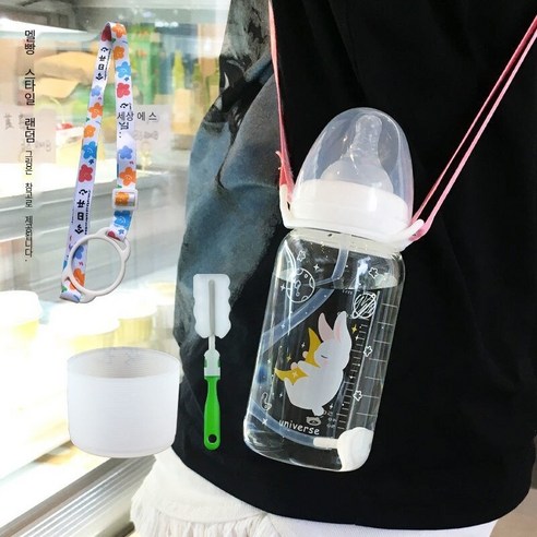 한국어 스타일 귀여운 컵 졸업 짚 성인 크리 에이 티브 유리 컵 여학생 젖꼭지 컵 휴대용 컵, 330ml문토끼스케일240_옵션2